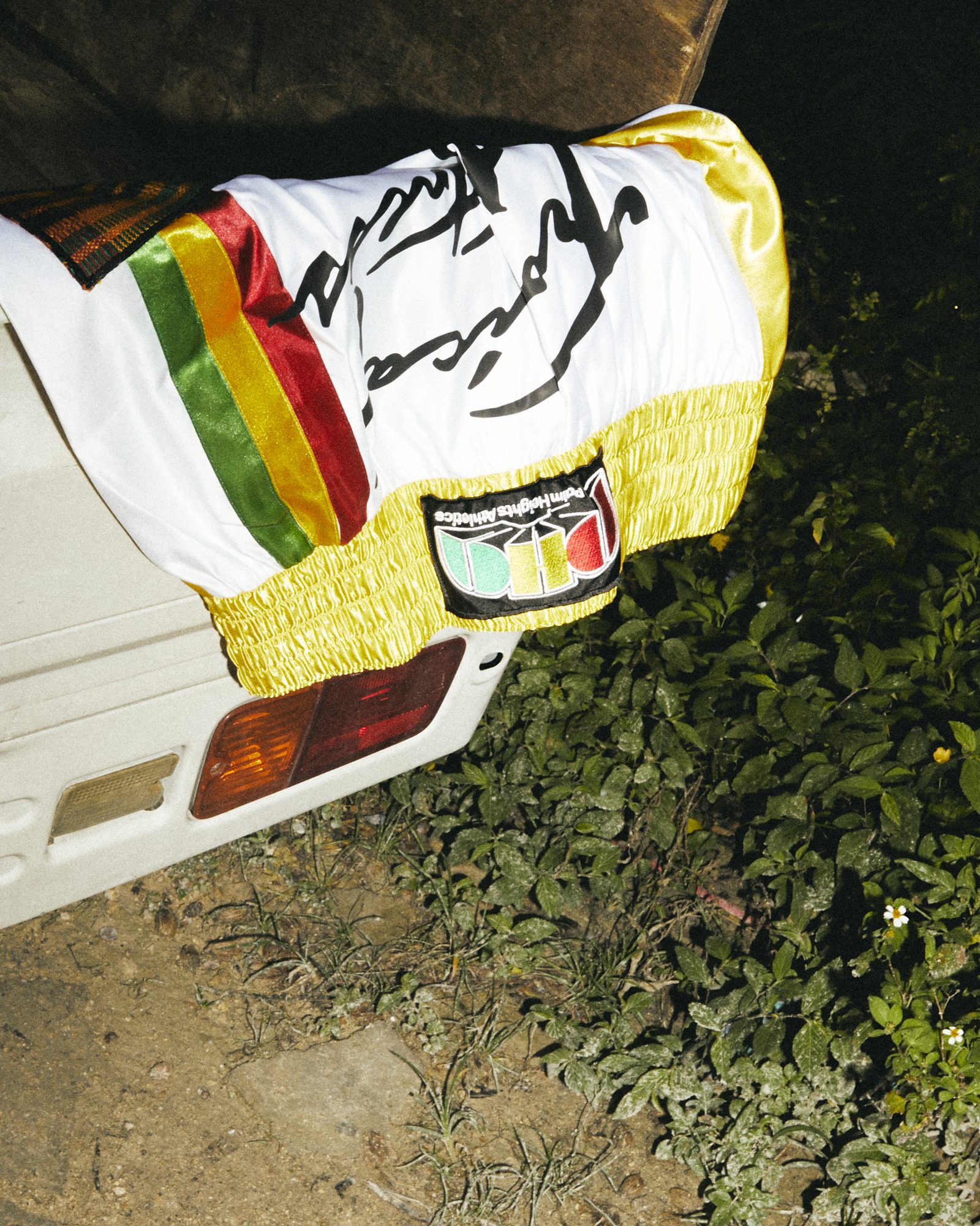 Home Turf boxing shorts in Ghana colours with kente detail