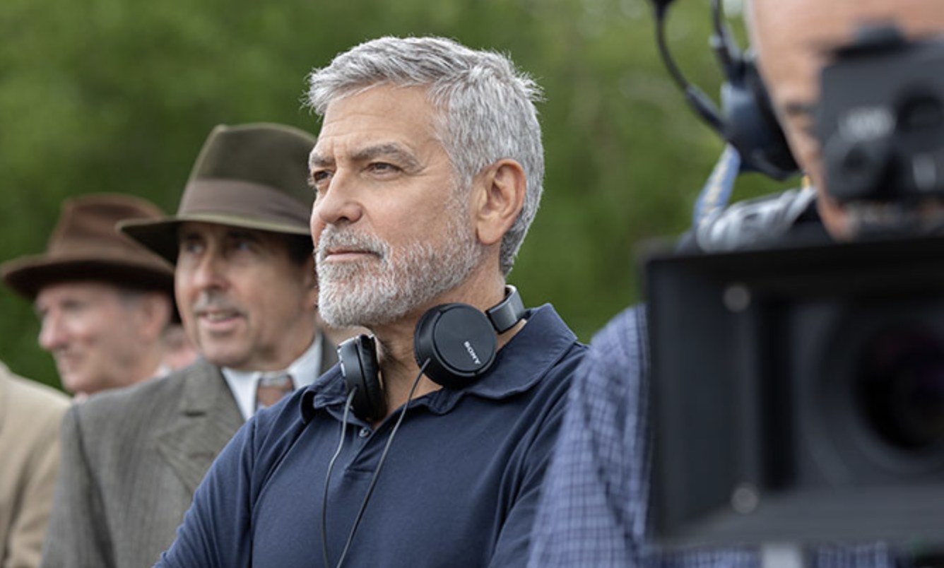 George Clooney directing on set of The Boys in the Boat